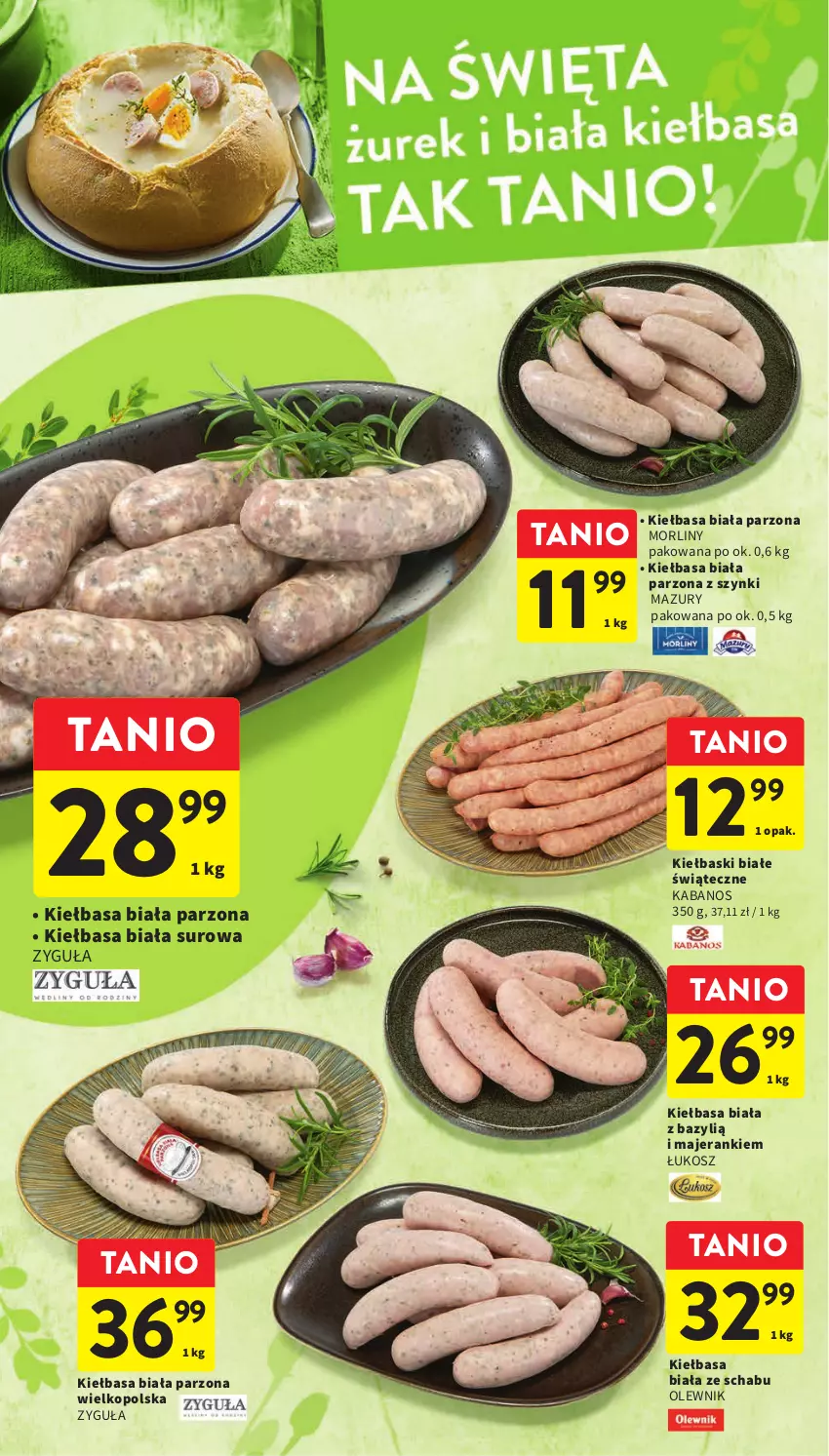 Gazetka promocyjna Intermarche - Gazetka Intermarche - ważna 04.04 do 11.04.2023 - strona 6 - produkty: Bazyl, Kabanos, Kiełbasa, Kiełbasa biała, Kiełbaski białe, Kosz, Morliny, Olewnik