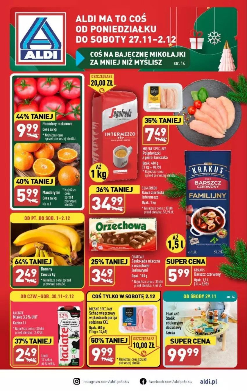 Gazetka promocyjna Aldi - ważna 27.11 do 02.12.2023 - strona 1 - produkty: Fa, Kawa, Kawa ziarnista, Krakus, Kurczak, Mięsne specjały, Por, Schab wieprzowy