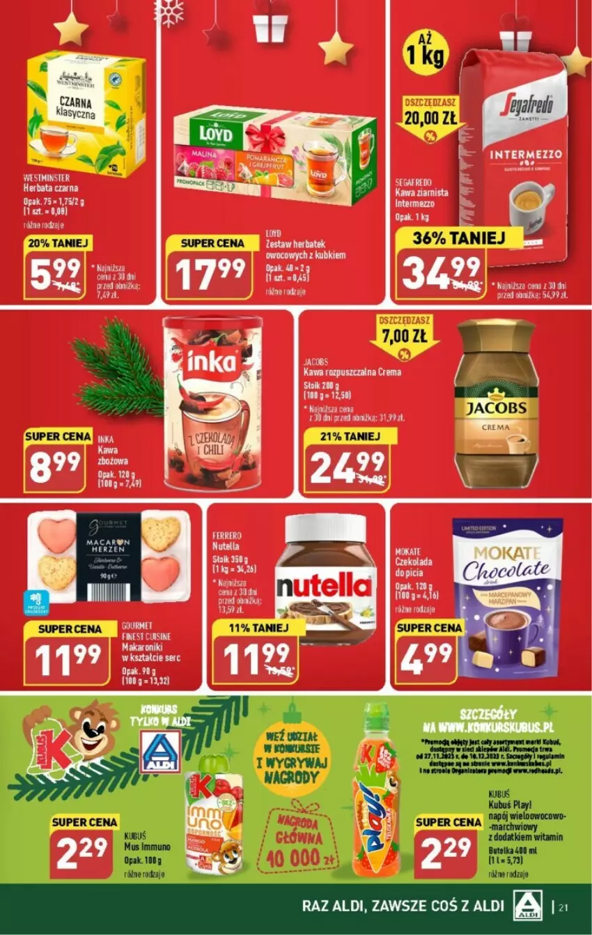 Gazetka promocyjna Aldi - ważna 27.11 do 02.12.2023 - strona 14 - produkty: Czekolada, Ferrero, Herbata, Herbata czarna, Kawa, Kawa rozpuszczalna, Kubuś