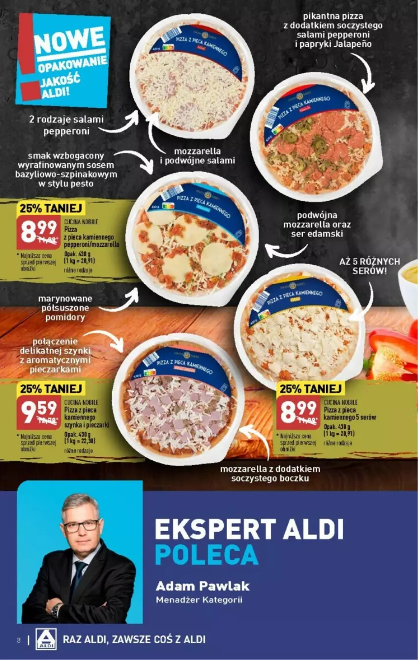 Gazetka promocyjna Aldi - ważna 27.11 do 02.12.2023 - strona 42 - produkty: Bazyl, Edam, Mozzarella, Pesto, Piec, Pizza, Pizza z pieca kamiennego, Salami, Ser, Sos, Szpinak