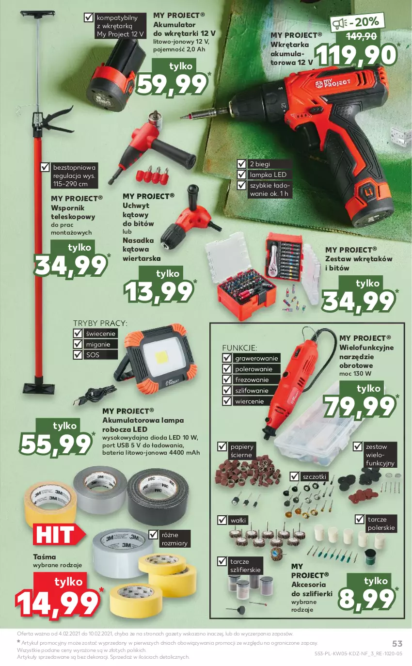 Gazetka promocyjna Kaufland - OFERTA TYGODNIA - ważna 04.02 do 10.02.2021 - strona 53 - produkty: Akumulator, Bateria, Gra, Lampa, Lampa robocza LED, Papier, Por, Sok, Sos, Tarka, Teleskop, Top, Wkręt, Wkrętarka, Zestaw wkrętaków