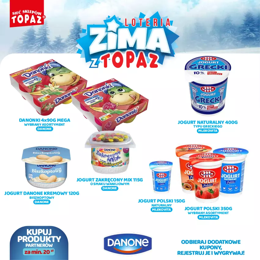 Gazetka promocyjna Topaz - Gazetka - ważna 02.12.2024 do 26.01.2025 - strona 12 - produkty: Danone, Danonki, Gry, Jogurt, Jogurt naturalny, Mleko, Mlekovita