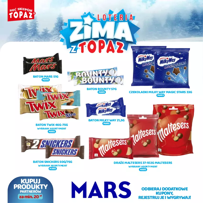 Gazetka promocyjna Topaz - Gazetka - ważna 02.12.2024 do 26.01.2025 - strona 72 - produkty: Baton, Bounty, Gry, Mars, Milky Way, Ser, Snickers, Twix