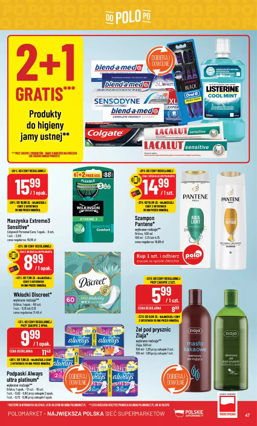 Gazetka promocyjna PoloMarket - Gazetka pomocyjna - ważna 11.10 do 17.10.2023 - strona 47 - produkty: Always, Always Ultra, BIC, Discreet, Laur, Maszynka, Pantene, Podpaski, Sensodyne, Szampon, Szynka, Wkładki, Ziaja