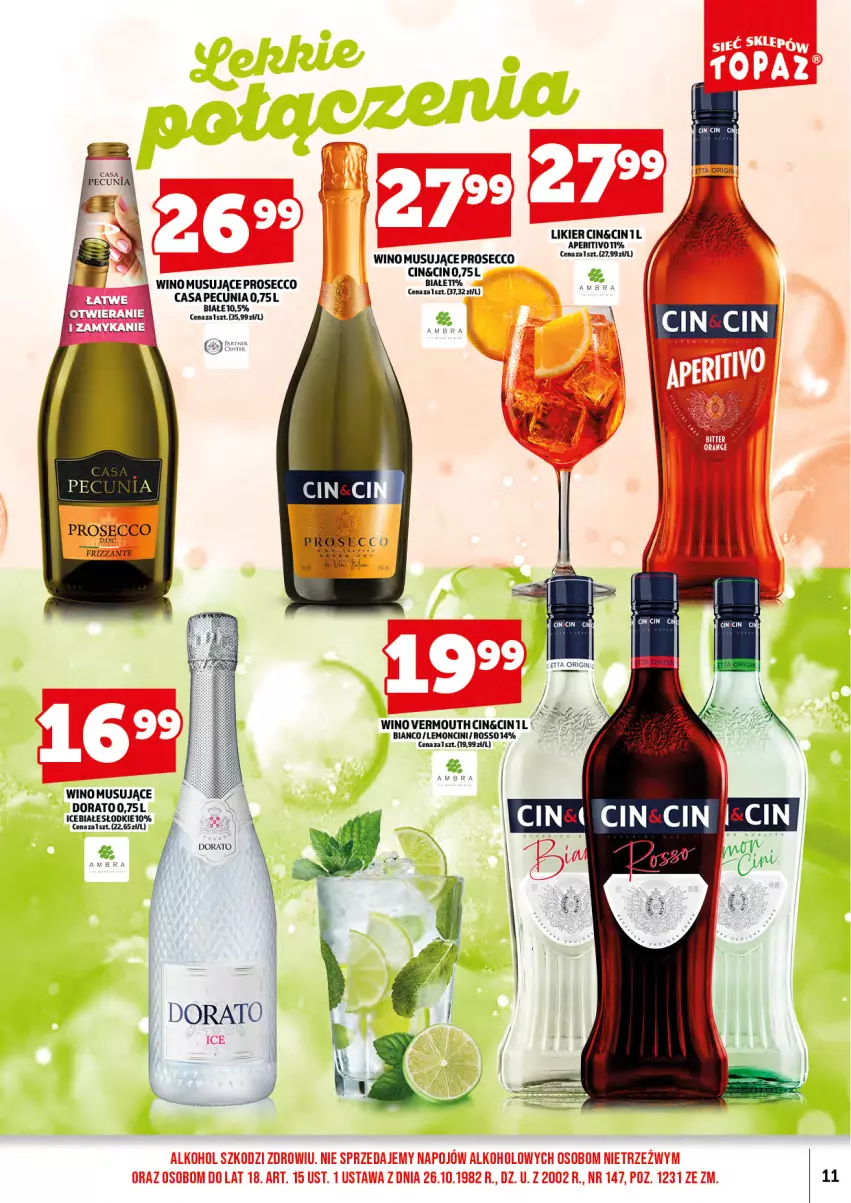 Gazetka promocyjna Topaz - Gazetka - ważna 15.09 do 30.09.2025 - strona 13 - produkty: Gin, Likier, Mus, Prosecco, Vermouth, Wino, Wino musujące
