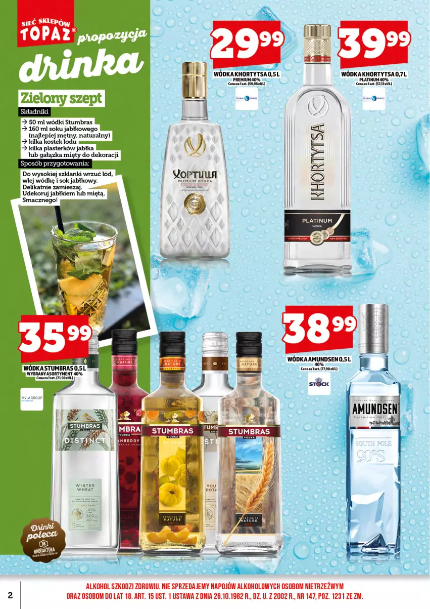 Gazetka promocyjna Topaz - Gazetka - ważna 15.09 do 30.09.2025 - strona 4 - produkty: Amundsen, Jabłka, Lanki, Sok, Sok jabłkowy, Stek, Wódka