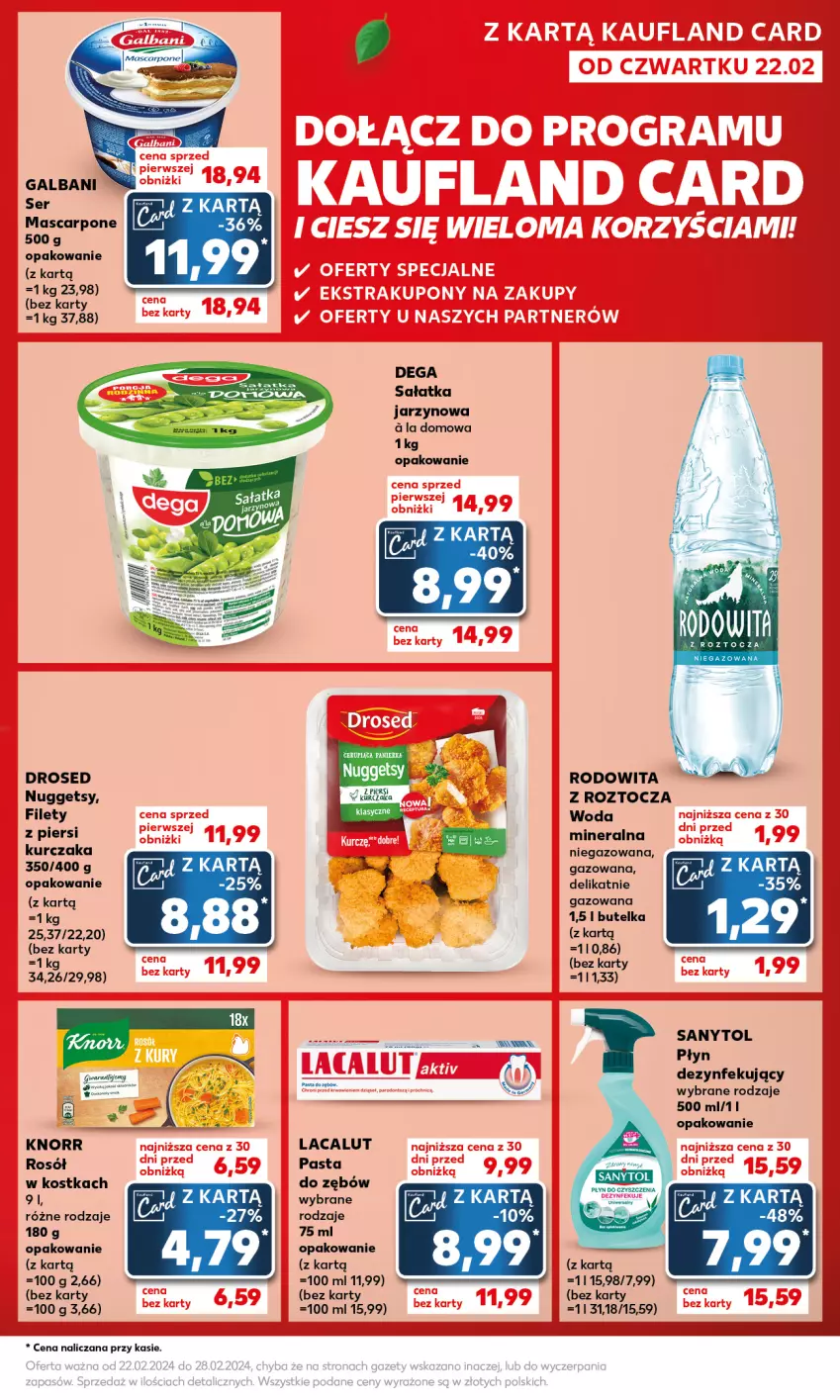 Gazetka promocyjna Kaufland - Mocny Start - ważna 26.02 do 28.02.2024 - strona 7 - produkty: Dega, Galbani, Knorr, Kurczak, Lacalut, Mascarpone, Pasta do zębów, Rosół, Sałat, Sałatka, Sanytol, Ser, Woda, Woda mineralna