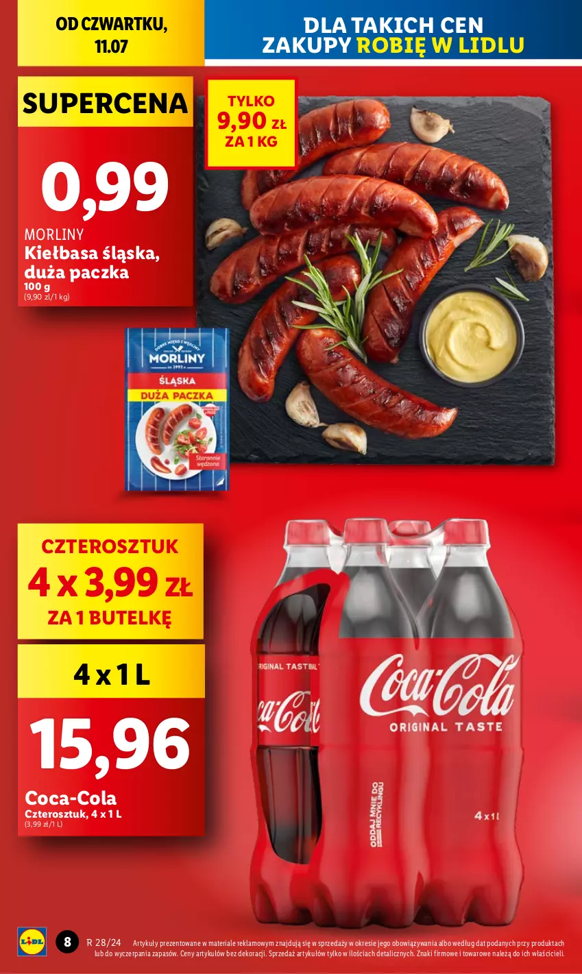 Gazetka promocyjna Lidl - GAZETKA - ważna 11.07 do 13.07.2024 - strona 10 - produkty: Coca-Cola, Kiełbasa, Kiełbasa śląska, Morliny