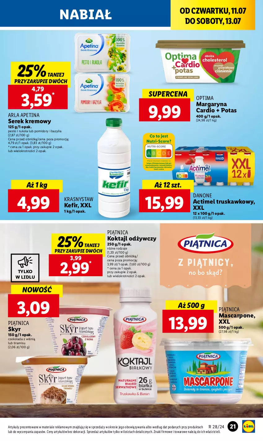 Gazetka promocyjna Lidl - GAZETKA - ważna 11.07 do 13.07.2024 - strona 27 - produkty: Actimel, Bazyl, Bazylia, Czekolada, Danone, Kefir, Margaryna, Mascarpone, Optima, Pesto, Piątnica, Pomidory, Rukola, Ser, Serek