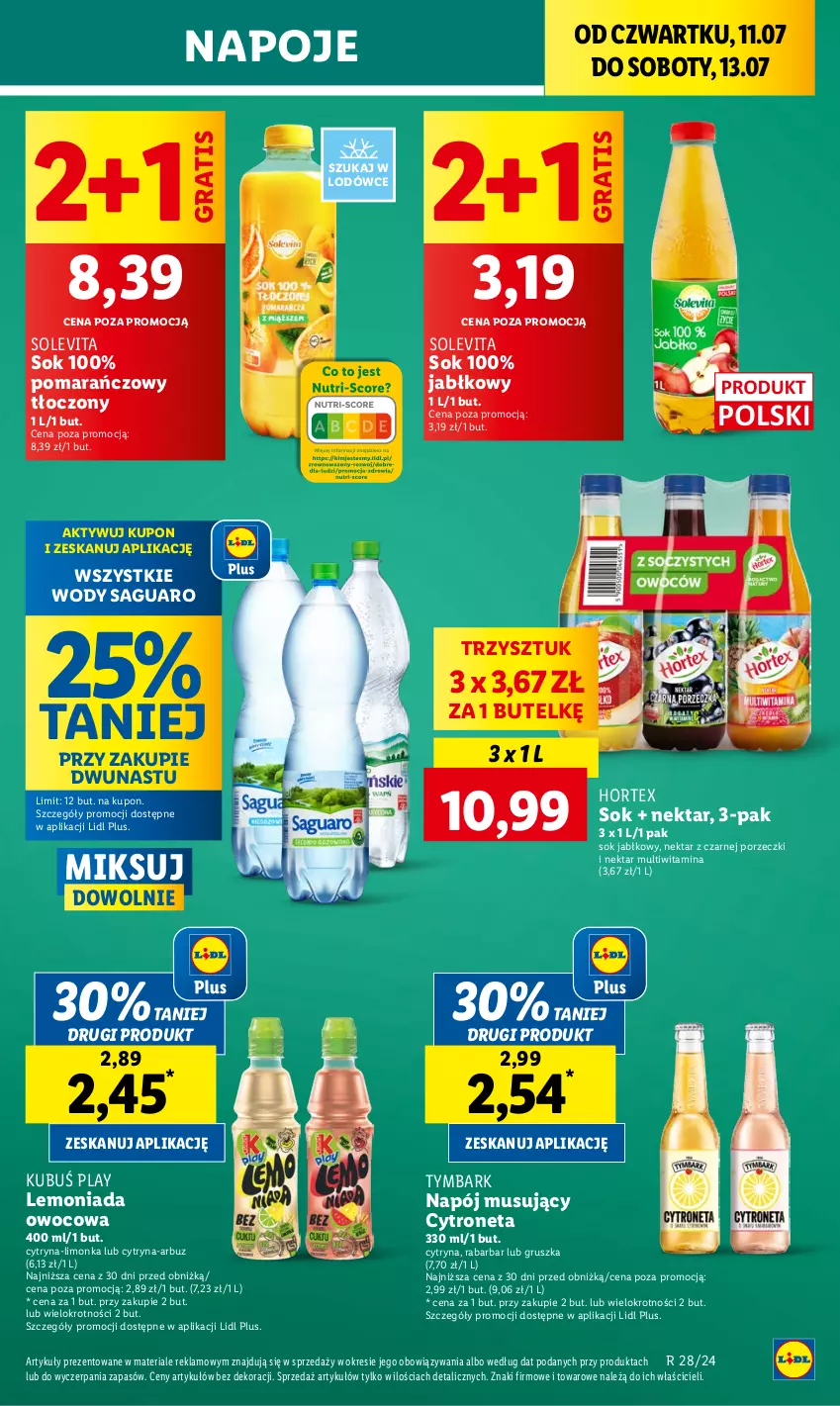 Gazetka promocyjna Lidl - GAZETKA - ważna 11.07 do 13.07.2024 - strona 31 - produkty: Arbuz, Gra, Hortex, Kubuś, Lemoniada, Limonka, Mus, Napój, Napój musujący, Napoje, Nektar, Por, Sok, Sok jabłkowy, Tymbark