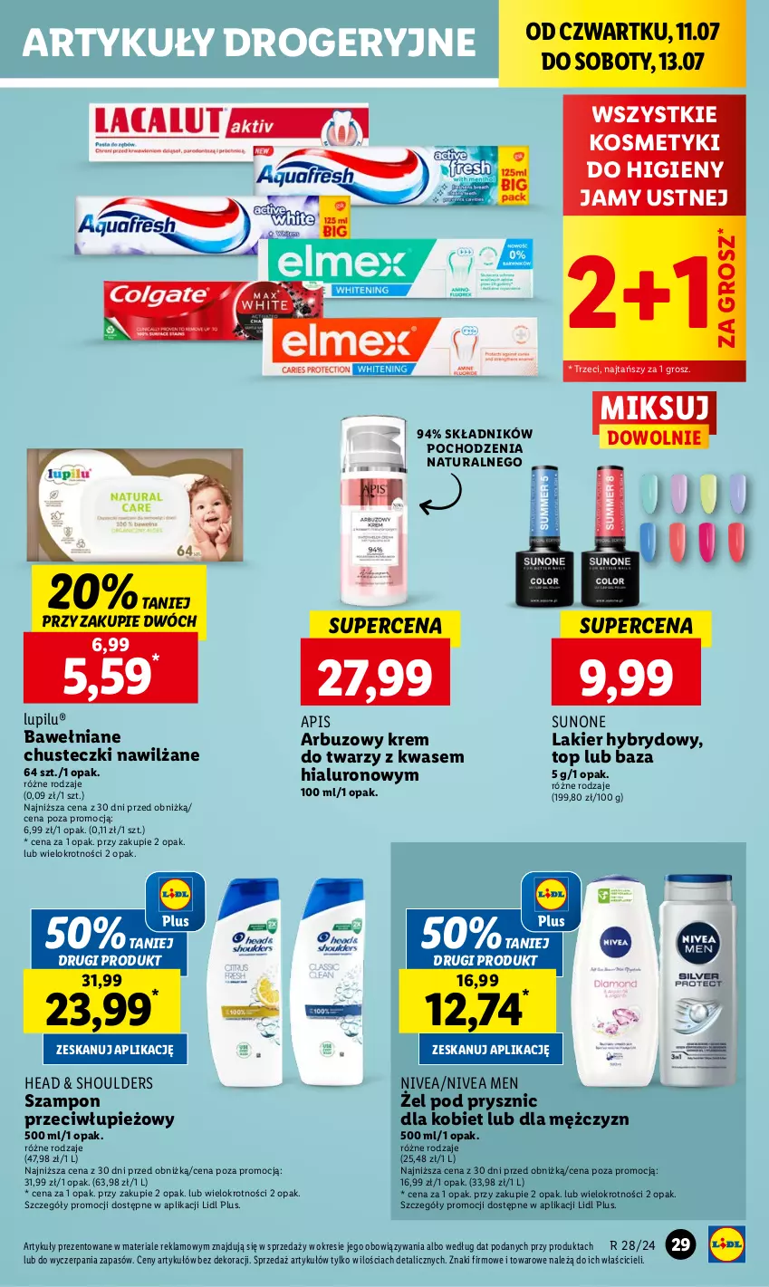 Gazetka promocyjna Lidl - GAZETKA - ważna 11.07 do 13.07.2024 - strona 37 - produkty: Arbuz, Chusteczki, Krem do twarzy, Lakier, Lakier hybrydowy, Nivea, Nivea Men, Szampon, Top