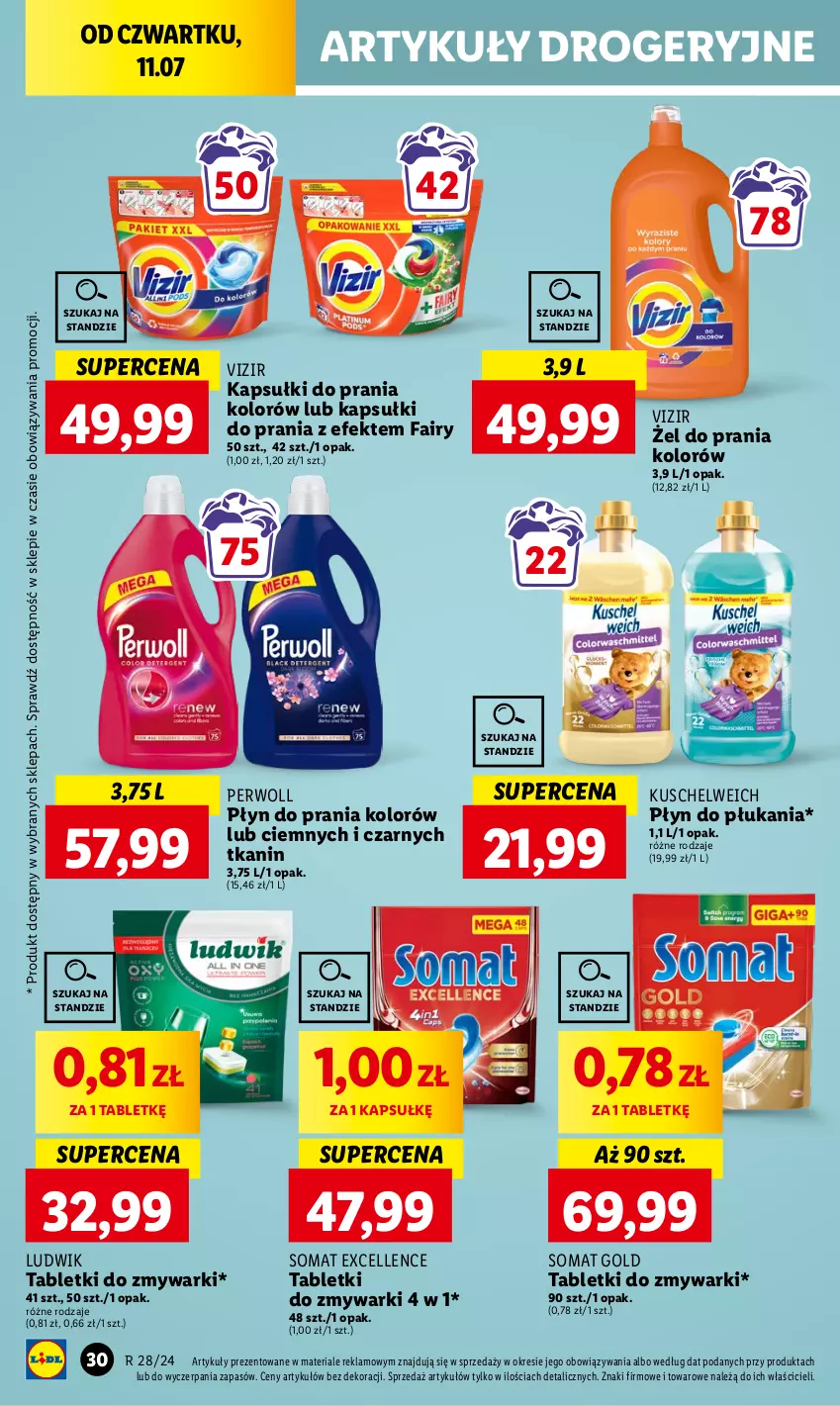 Gazetka promocyjna Lidl - GAZETKA - ważna 11.07 do 13.07.2024 - strona 40 - produkty: Fa, Fairy, Kapsułki do prania, Ludwik, Perwoll, Płyn do płukania, Płyn do prania, Somat, Somat gold, Tablet, Tabletki do zmywarki, Vizir, Zmywarki