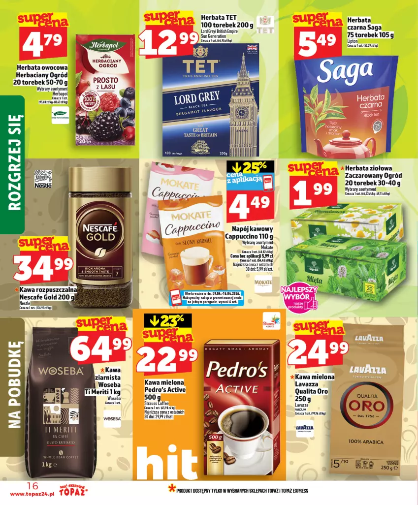 Gazetka promocyjna Topaz - Gazetka - ważna 09.04 do 15.04.2026 - strona 16 - produkty: BIC, Brit, Brita, Cappuccino, Herbapol, Herbata, Herbata owocowa, Kawa, Kawa mielona, Kawa rozpuszczalna, Lavazza, Lipton, Napój, Ogród, Saga, Top