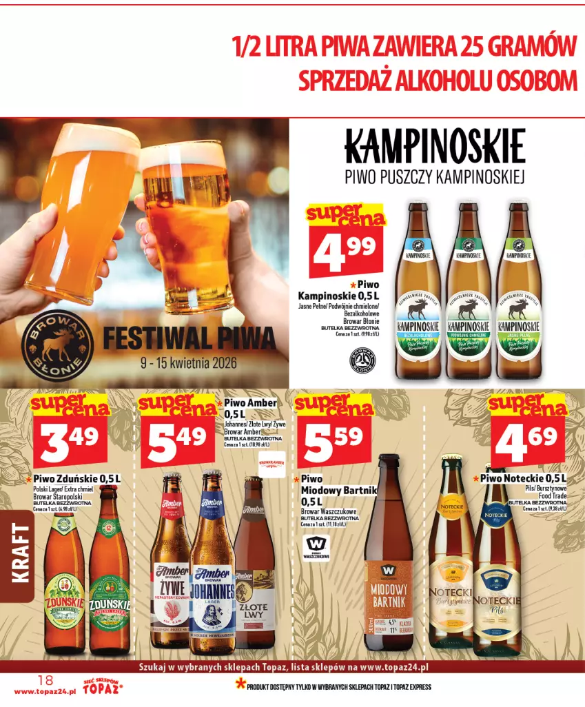 Gazetka promocyjna Topaz - Gazetka - ważna 09.04 do 15.04.2026 - strona 18 - produkty: Bursztyn, Piwo, Top