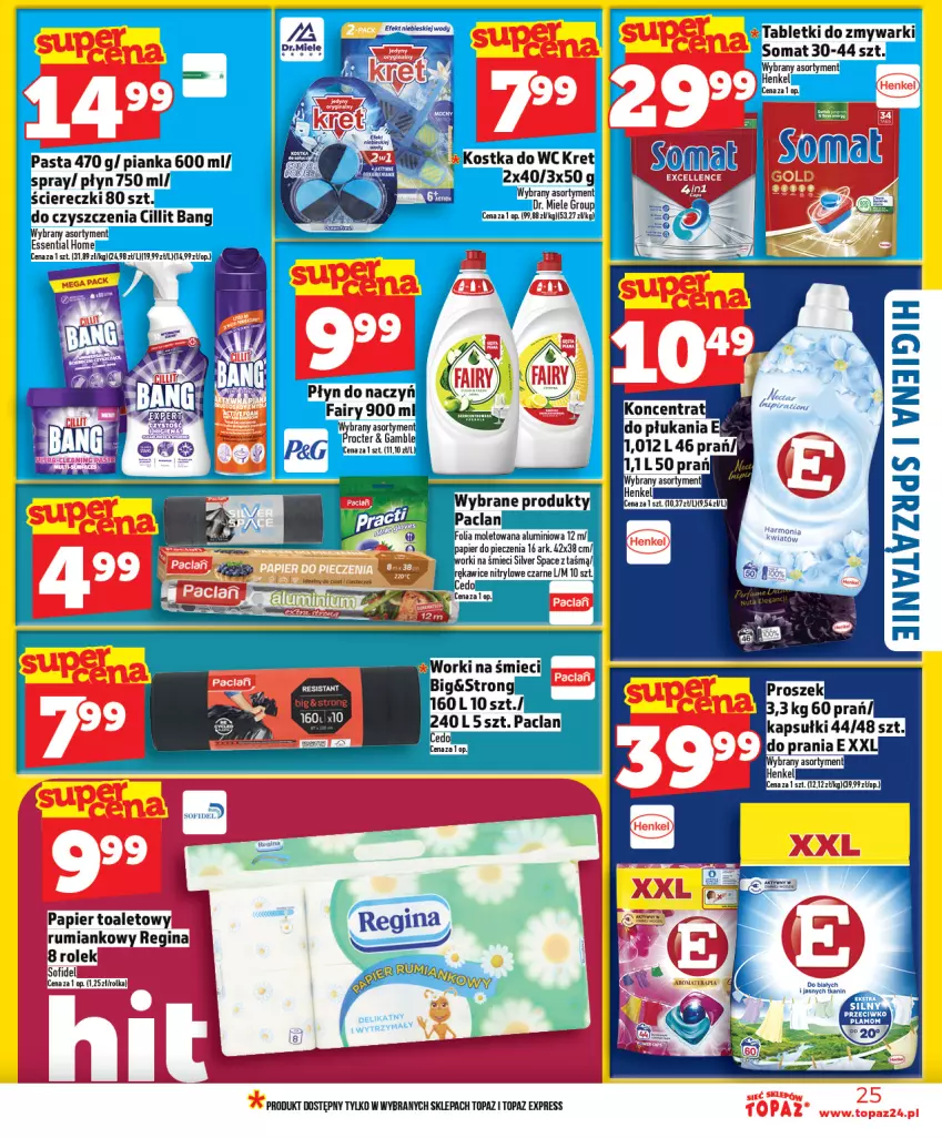 Gazetka promocyjna Topaz - Gazetka - ważna 09.04 do 15.04.2026 - strona 25 - produkty: Fa, Fairy, Gin, Papier, Papier toaletowy, Piec, Rum, Somat, Tablet, Tabletki do zmywarki, Tera, Top, Zmywarki