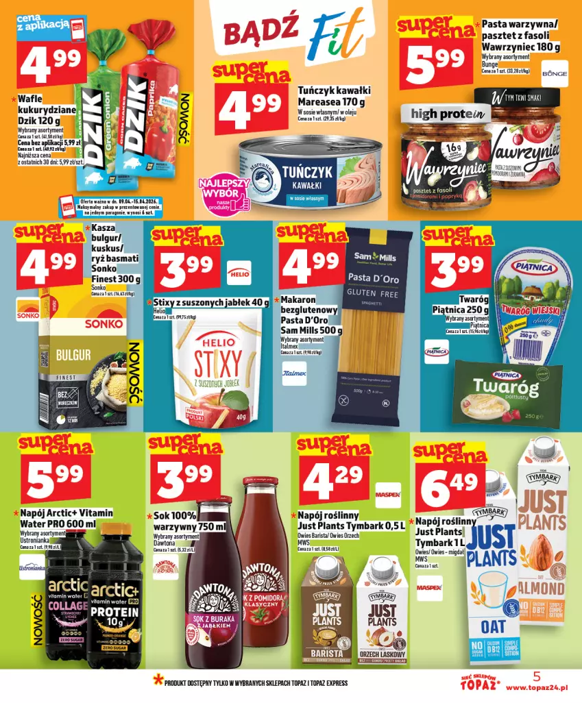 Gazetka promocyjna Topaz - Gazetka - ważna 09.04 do 15.04.2026 - strona 5 - produkty: Bulgur, Fa, Kasza, Kawa, Kuskus, LG, Makaron, Napój, Napój roślinny, Olej, Pasta warzywna, Pasztet, Ryż, Ryż basmati, Sonko, Sos, Top, Tuńczyk, Tymbark