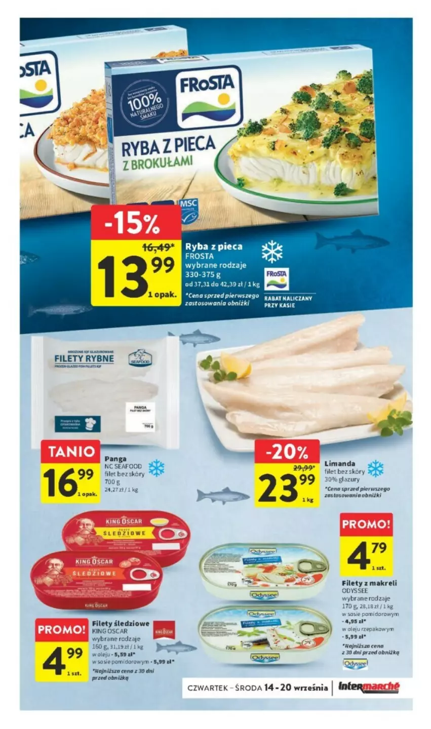 Gazetka promocyjna Intermarche - ważna 14.09 do 20.09.2023 - strona 14 - produkty: Frosta, Olej, Panga, Piec, Ryba, Sos