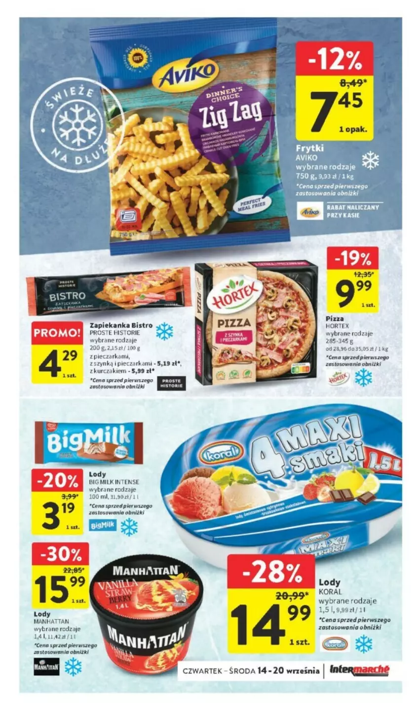 Gazetka promocyjna Intermarche - ważna 14.09 do 20.09.2023 - strona 16 - produkty: Big Milk, Feta, Kurczak, Lody, Piec, Pieczarka, Zapiekanka