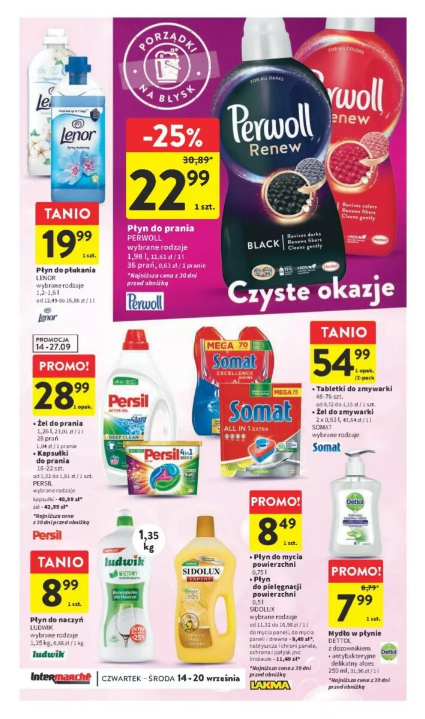 Gazetka promocyjna Intermarche - ważna 14.09 do 20.09.2023 - strona 28 - produkty: Dozownik, Lenor, Ludwik, Mydło, Mydło w płynie, Płyn do mycia, Płyn do płukania, Sidolux, Somat, Tablet, Tabletki do zmywarki, Tera, Zmywarki