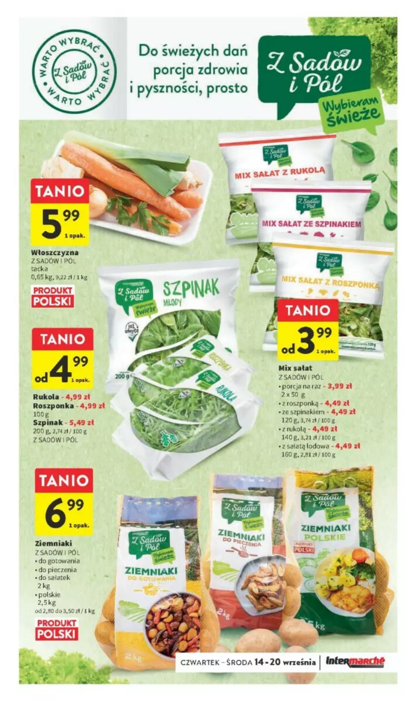 Gazetka promocyjna Intermarche - ważna 14.09 do 20.09.2023 - strona 5 - produkty: Piec, Por, Roszponka, Rukola, Sałat, Szpinak, Ziemniaki