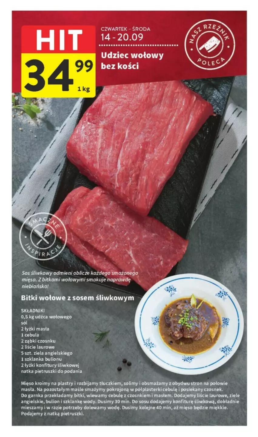 Gazetka promocyjna Intermarche - ważna 14.09 do 20.09.2023 - strona 8 - produkty: Bulion, Cebula, Czosnek, Laur, Lion, Mięso, Natka pietruszki, Olej, Plasterki, Sól, Sos, Szklanka, Udziec wołowy, Ziele angielskie