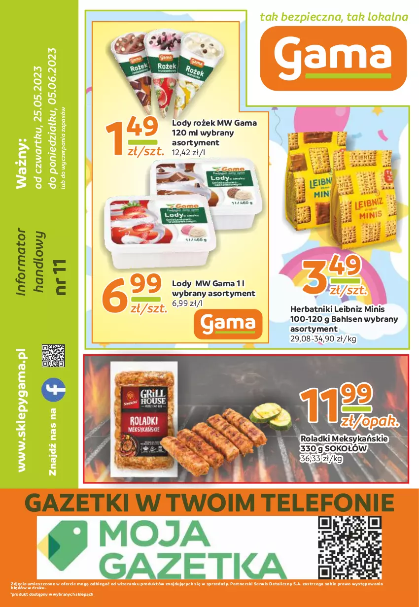 Gazetka promocyjna Gama - Gazetka Gama - ważna 05.06.2023 do 25.05.2024 - strona 12 - produkty: Herbatniki, Lody, Piec, Ser, Sok, Sokołów, Telefon