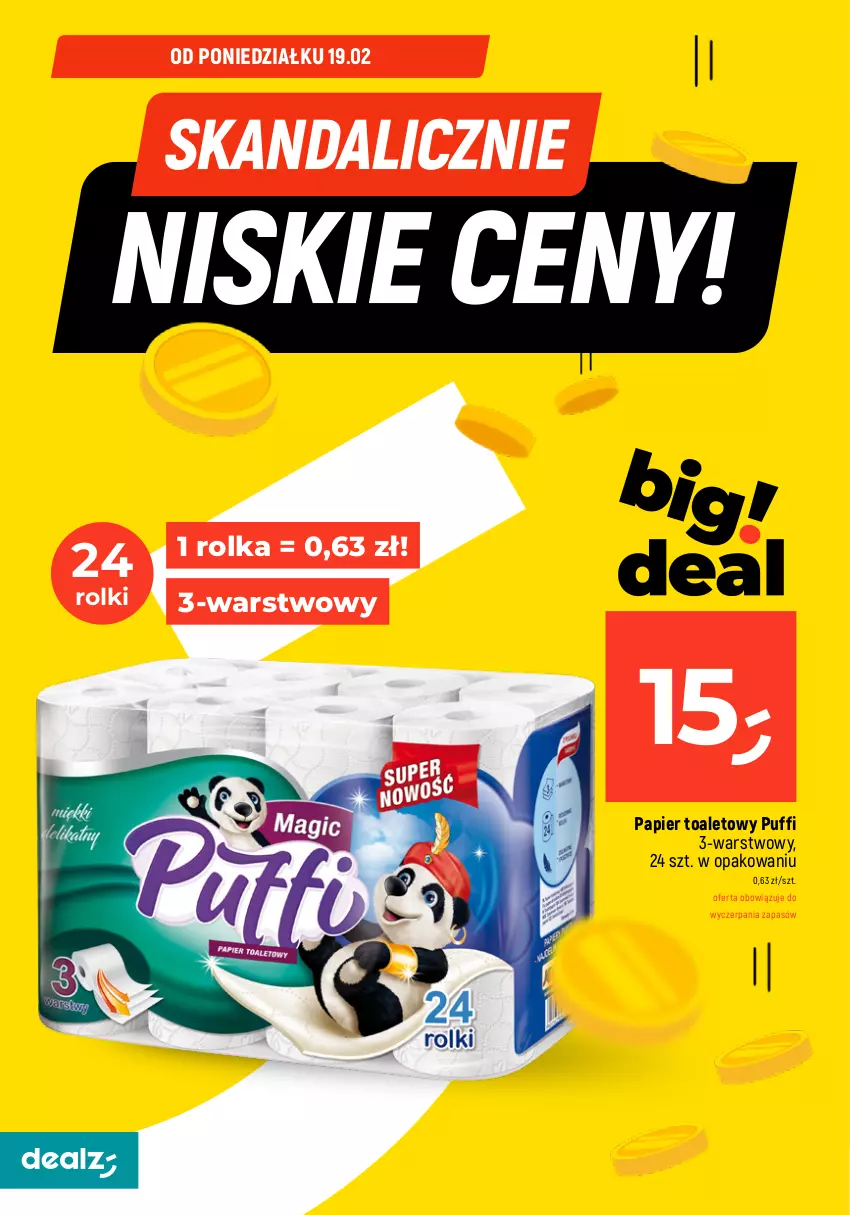 Gazetka promocyjna Dealz - Oszczędzaj każdego dnia! - ważna 19.02 do 21.02.2024 - strona 2 - produkty: Papier, Papier toaletowy, Puf, Rolki