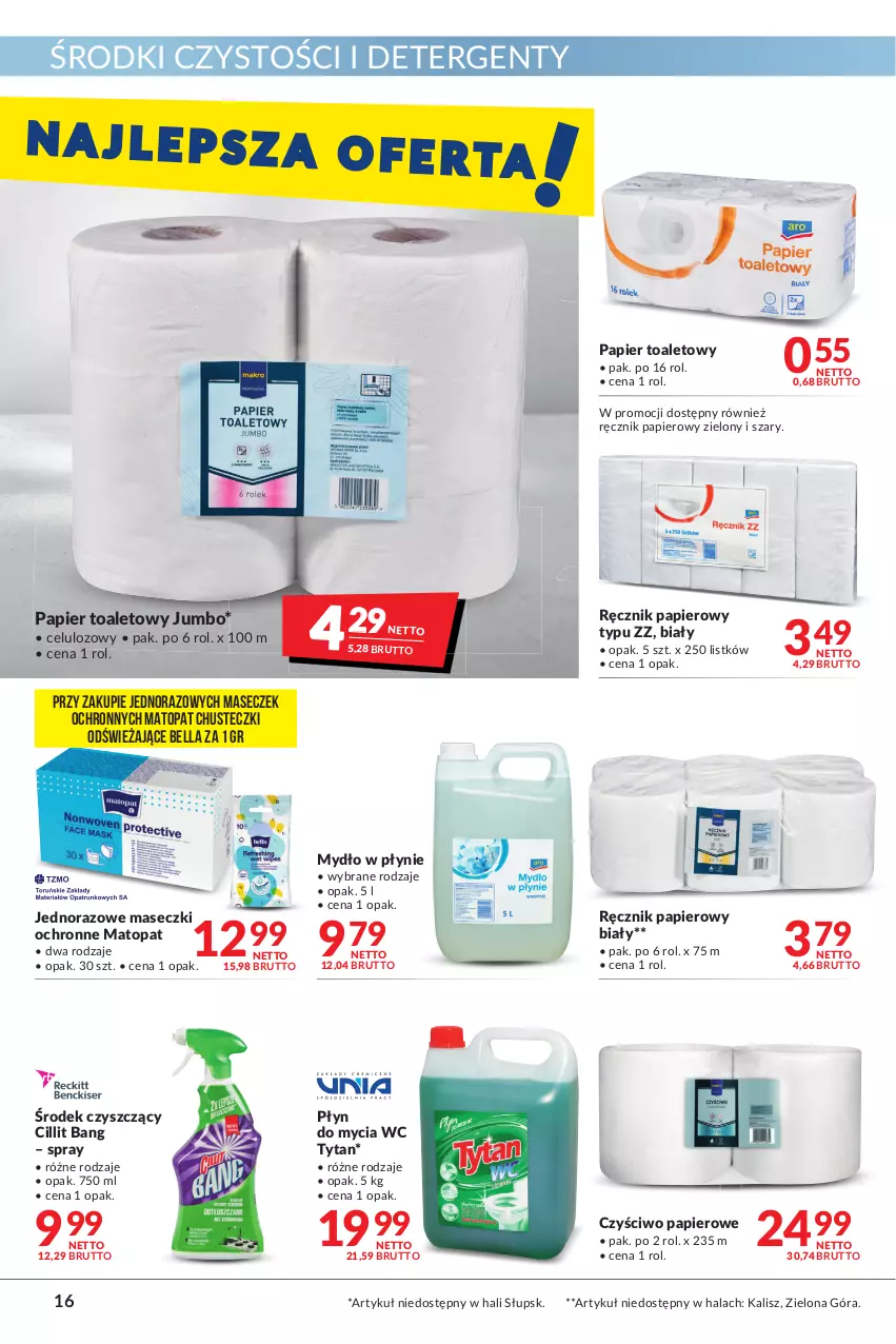 Gazetka promocyjna Makro - [Oferta promocyjna] Artykuły spożywcze i przemysłowe - ważna 22.02 do 07.03.2022 - strona 16 - produkty: Bell, Bella, Chusteczki, Cillit Bang, Czyściwo papierowe, Mydło, Mydło w płynie, Papier, Papier toaletowy, Płyn do mycia, Ręcznik, Top, Tytan