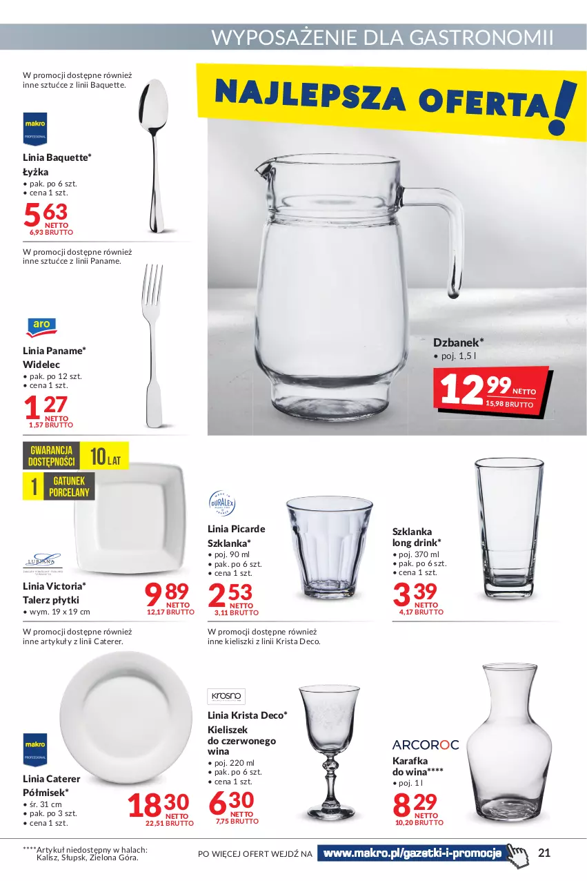 Gazetka promocyjna Makro - [Oferta promocyjna] Artykuły spożywcze i przemysłowe - ważna 22.02 do 07.03.2022 - strona 21 - produkty: Dzbanek, Karafka, Kieliszek, Szklanka, Talerz, Widelec