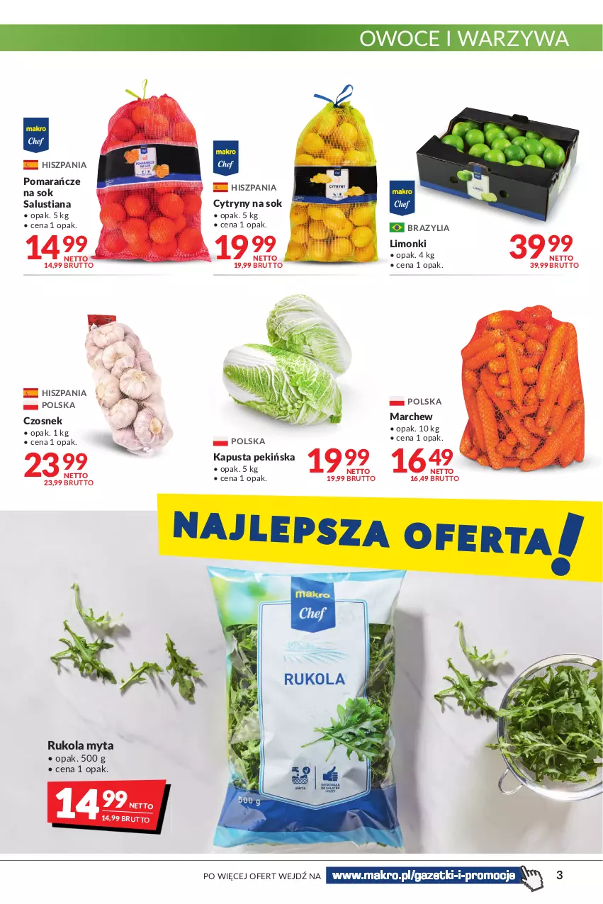 Gazetka promocyjna Makro - [Oferta promocyjna] Artykuły spożywcze i przemysłowe - ważna 22.02 do 07.03.2022 - strona 3 - produkty: Cytryny, Czosnek, LUSTi, Owoce, Pomarańcze, Rukola, Sok, Warzywa