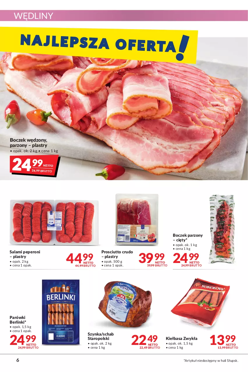 Gazetka promocyjna Makro - [Oferta promocyjna] Artykuły spożywcze i przemysłowe - ważna 22.02 do 07.03.2022 - strona 6 - produkty: Berlinki, Boczek, Kiełbasa, Parówki, Prosciutto, Salami, Szynka