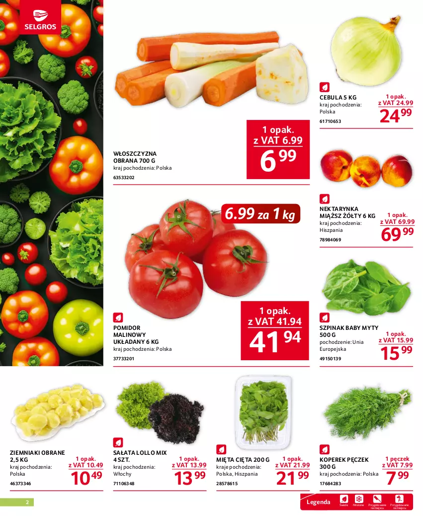 Gazetka promocyjna Selgros - Oferta gastronomiczna - ważna 13.07 do 26.07.2023 - strona 2 - produkty: Cebula, Koperek pęczek, Mięta, Nektar, Nektarynka, Pomidor malinowy, Sałat, Szpinak, Ziemniaki