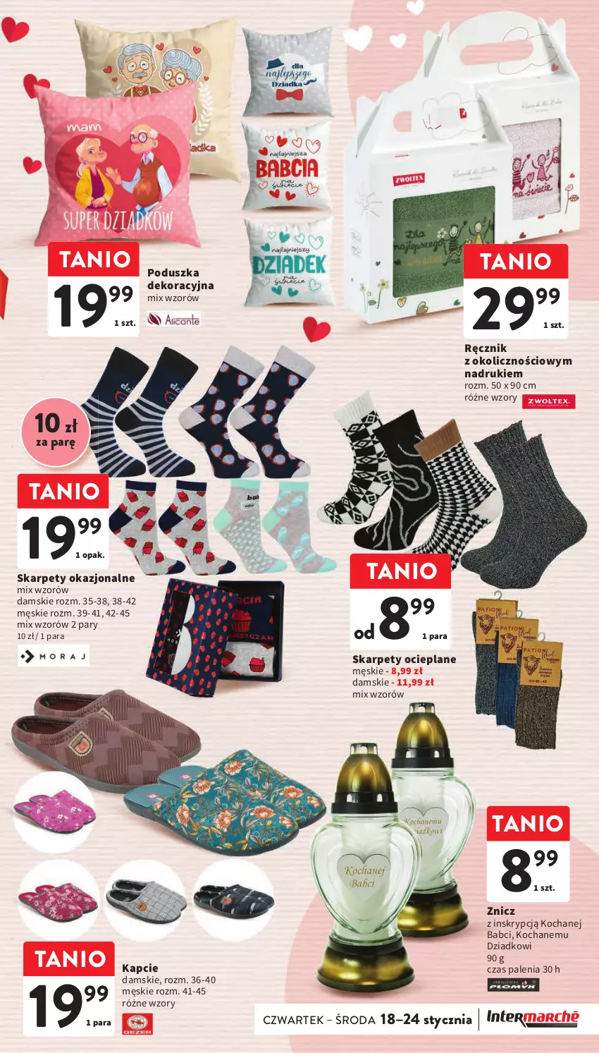 Gazetka promocyjna Intermarche - Gazetka Intermarche - ważna 18.01 do 24.01.2024 - strona 11 - produkty: Kapcie, Karp, Koc, Poduszka, Poduszka dekoracyjna, Ręcznik, Znicz