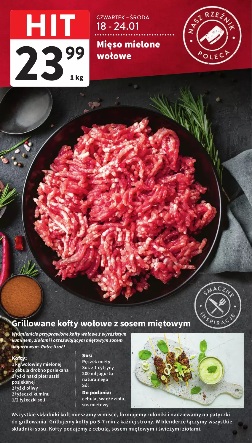 Gazetka promocyjna Intermarche - Gazetka Intermarche - ważna 18.01 do 24.01.2024 - strona 22 - produkty: Blender, Cebula, Cytryny, Grill, Jogurt, Mięso, Mięso mielone, Sok, Sól, Sos