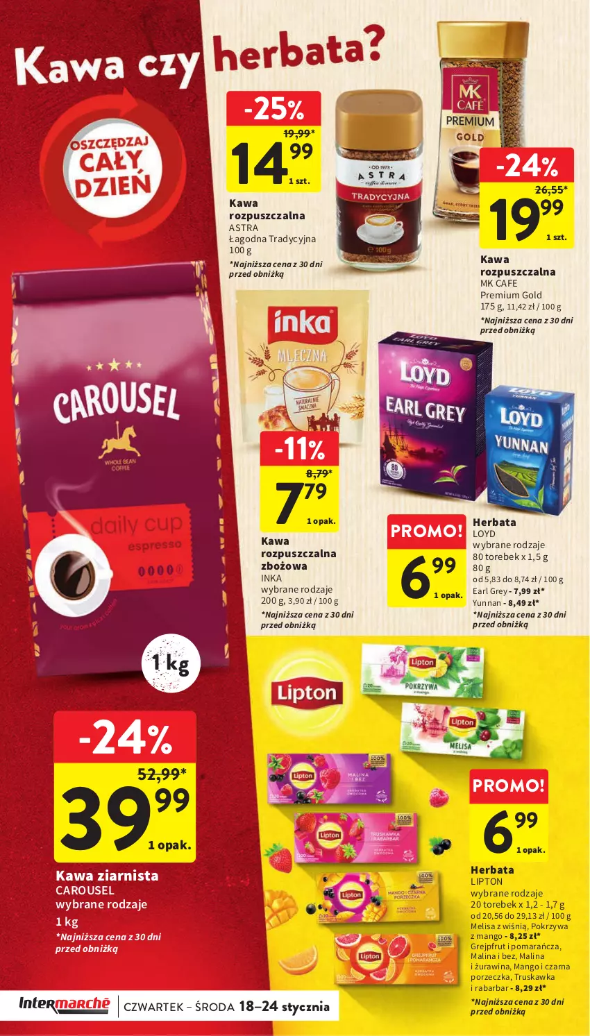 Gazetka promocyjna Intermarche - Gazetka Intermarche - ważna 18.01 do 24.01.2024 - strona 32 - produkty: Earl Grey, Grejpfrut, Herbata, Inka, Kawa, Kawa rozpuszczalna, Kawa ziarnista, Lipton, Loyd, Mango, Por