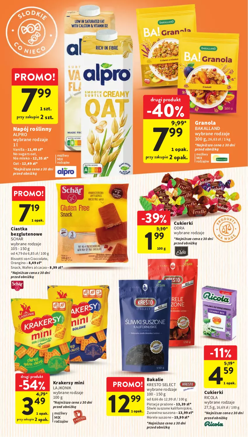 Gazetka promocyjna Intermarche - Gazetka Intermarche - ważna 18.01 do 24.01.2024 - strona 34 - produkty: Alpro, Bakalland, Ciastka, Cukier, Cukierki, Gin, Gra, Granola, Krakersy, Lajkonik, Mleko, Napój, Napój roślinny, Pistacje