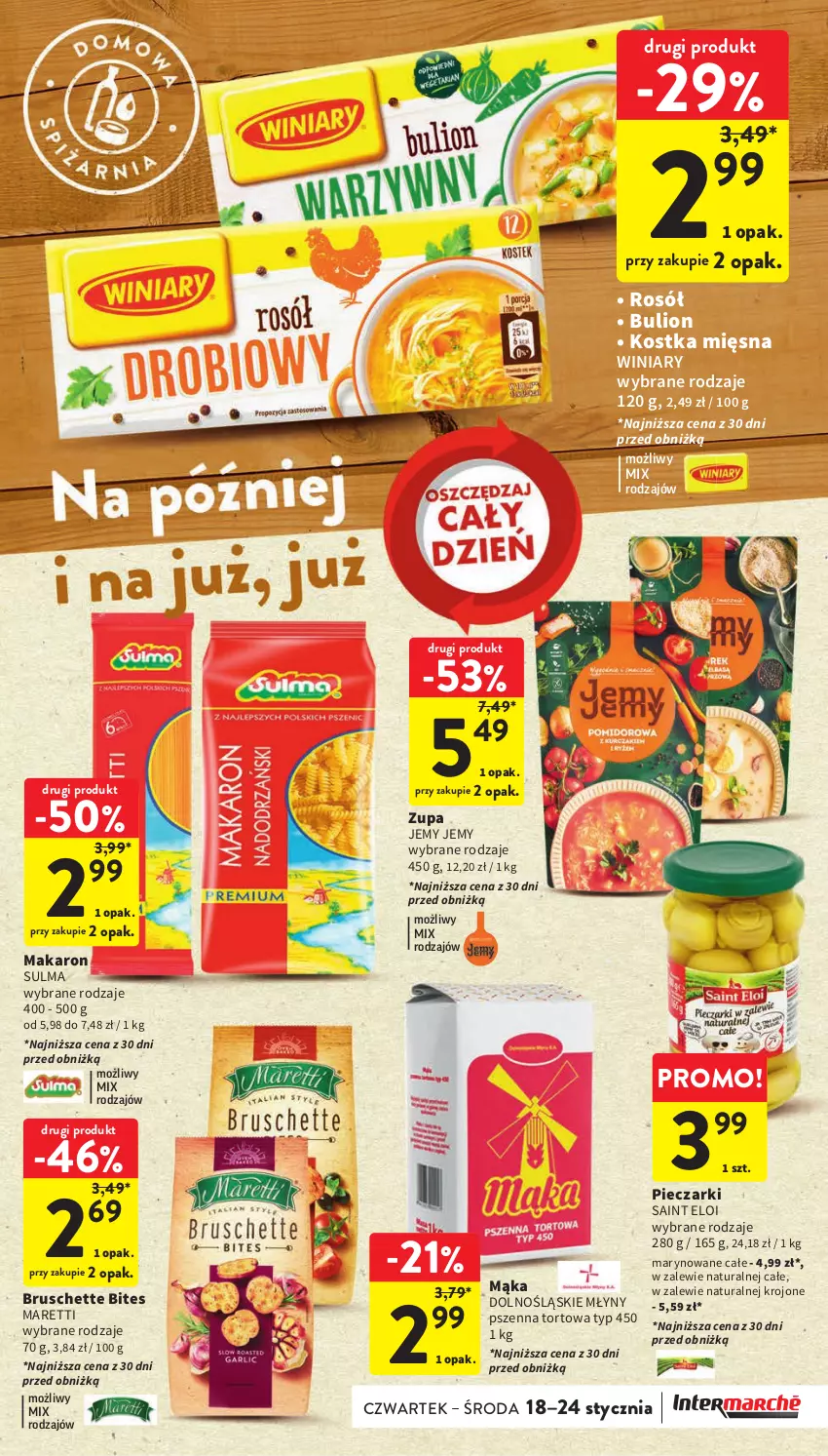 Gazetka promocyjna Intermarche - Gazetka Intermarche - ważna 18.01 do 24.01.2024 - strona 35 - produkty: Bruschette, Bulion, Lion, Mąka, Makaron, Piec, Rosół, Winiary, Zupa