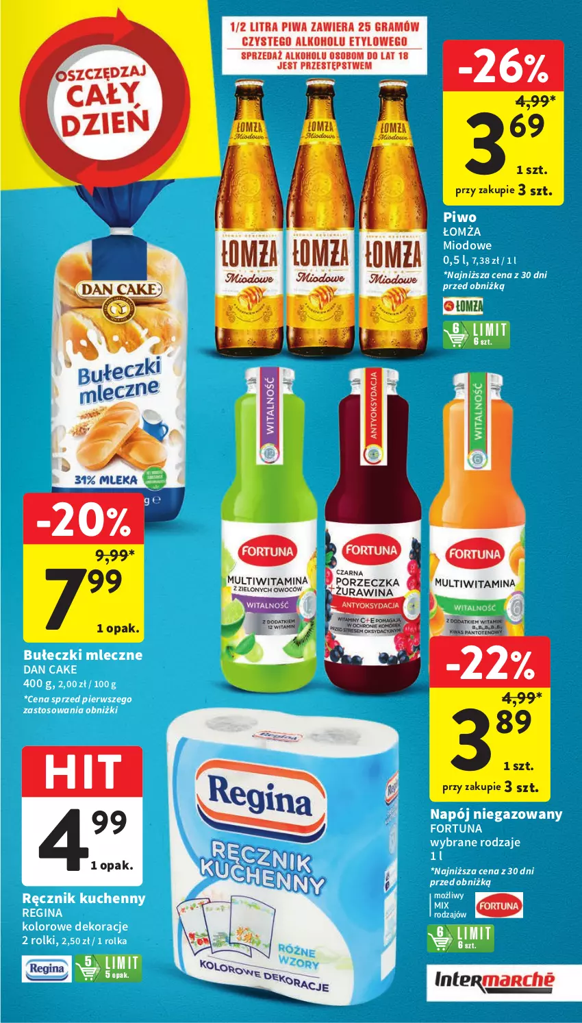 Gazetka promocyjna Intermarche - Gazetka Intermarche - ważna 18.01 do 24.01.2024 - strona 41 - produkty: Bułeczki, Bułeczki mleczne, Dan Cake, Fortuna, Gin, Napój, Napój niegazowany, Piwo, Ręcznik, Ręcznik kuchenny, Rolki