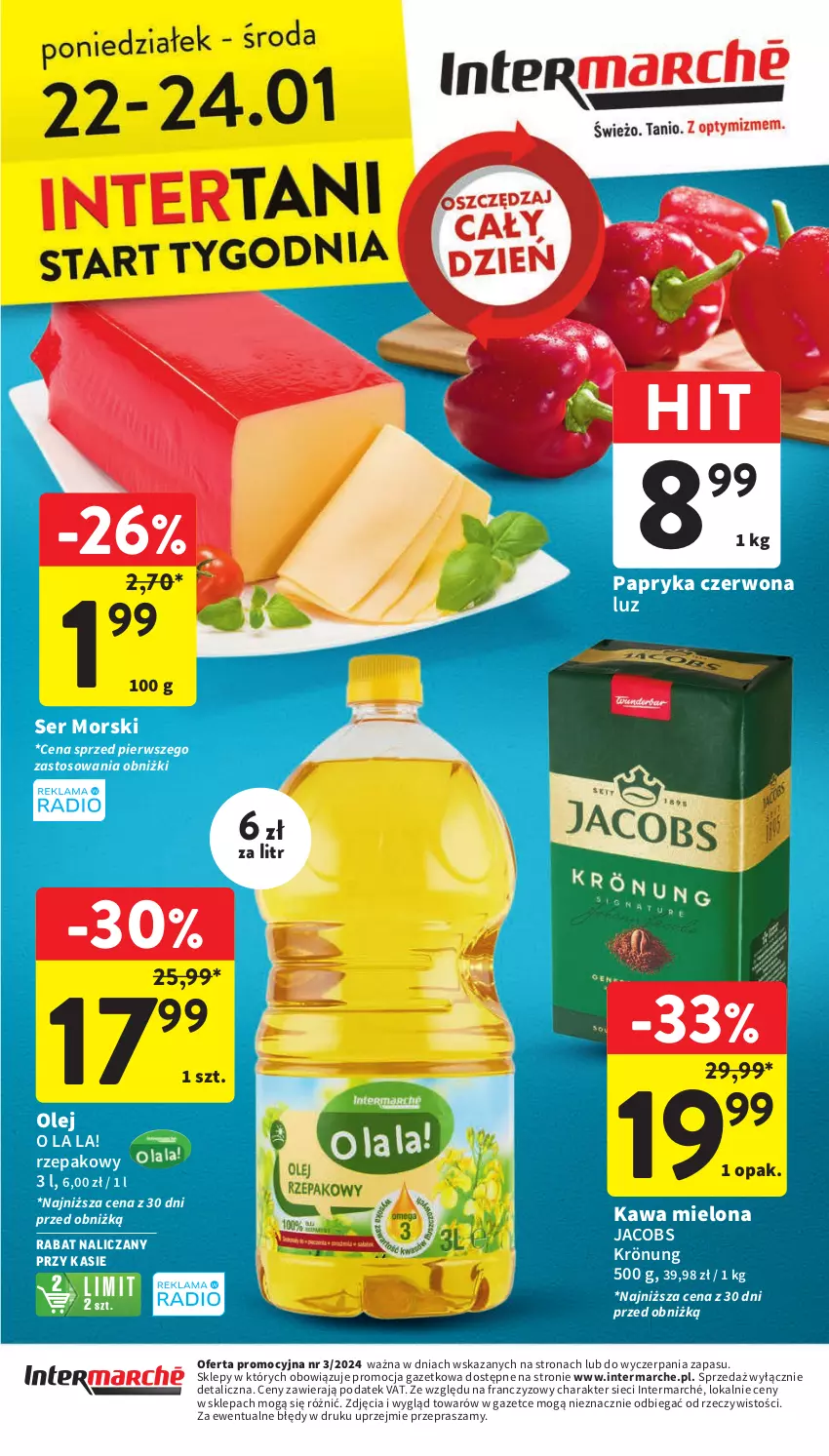 Gazetka promocyjna Intermarche - Gazetka Intermarche - ważna 18.01 do 24.01.2024 - strona 42 - produkty: Jacobs, Jacobs Krönung, Kawa, Kawa mielona, Olej, Papryka, Papryka czerwona, Ser