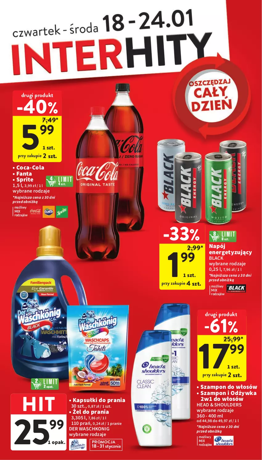 Gazetka promocyjna Intermarche - Gazetka Intermarche - ważna 18.01 do 24.01.2024 - strona 6 - produkty: Coca-Cola, Fa, Fanta, Kapsułki do prania, Lack, Napój, Odżywka, Sprite, Szampon