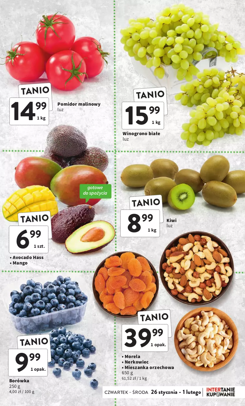 Gazetka promocyjna Intermarche - Gazetka Intermarche - ważna 26.01 do 01.02.2023 - strona 11 - produkty: Avocado, Borówka, Kiwi, Mango, Mieszanka orzechowa, Morela, Pomidor malinowy, Wino