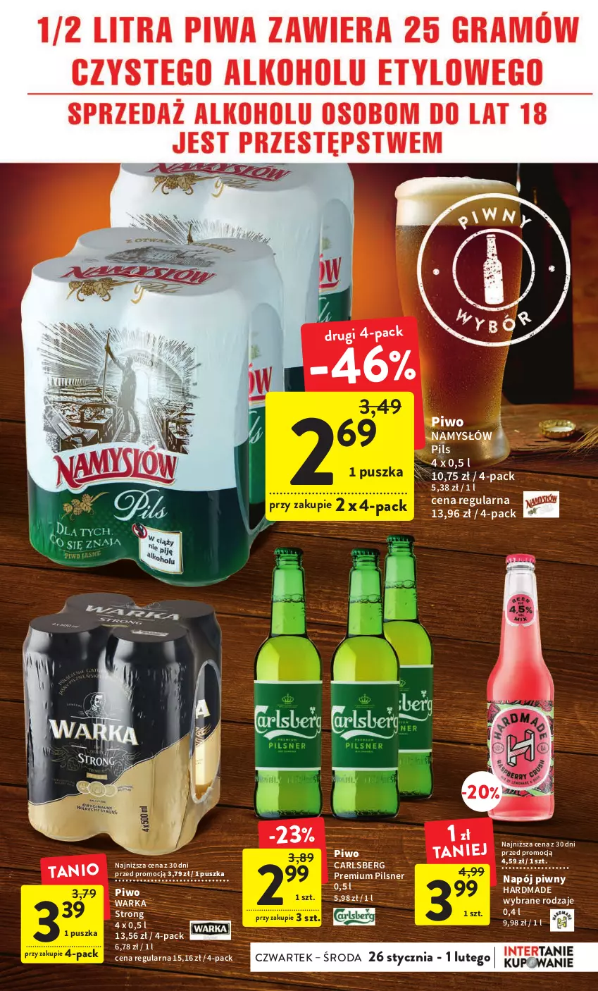 Gazetka promocyjna Intermarche - Gazetka Intermarche - ważna 26.01 do 01.02.2023 - strona 29 - produkty: Carlsberg, Namysłów, Napój, Piwo, Warka