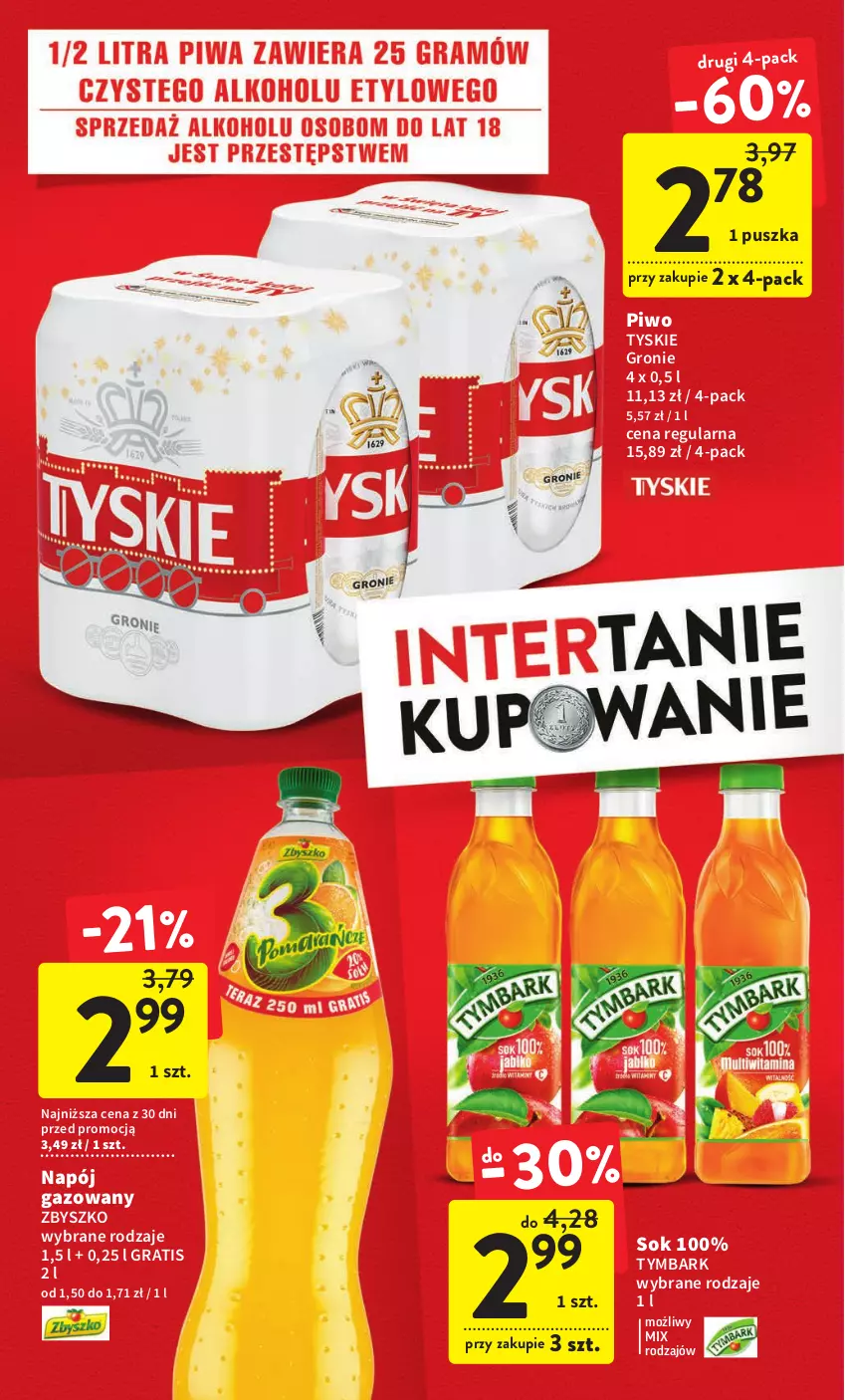 Gazetka promocyjna Intermarche - Gazetka Intermarche - ważna 26.01 do 01.02.2023 - strona 4 - produkty: Gra, Napój, Napój gazowany, Piwo, Sok, Tymbark, Tyskie