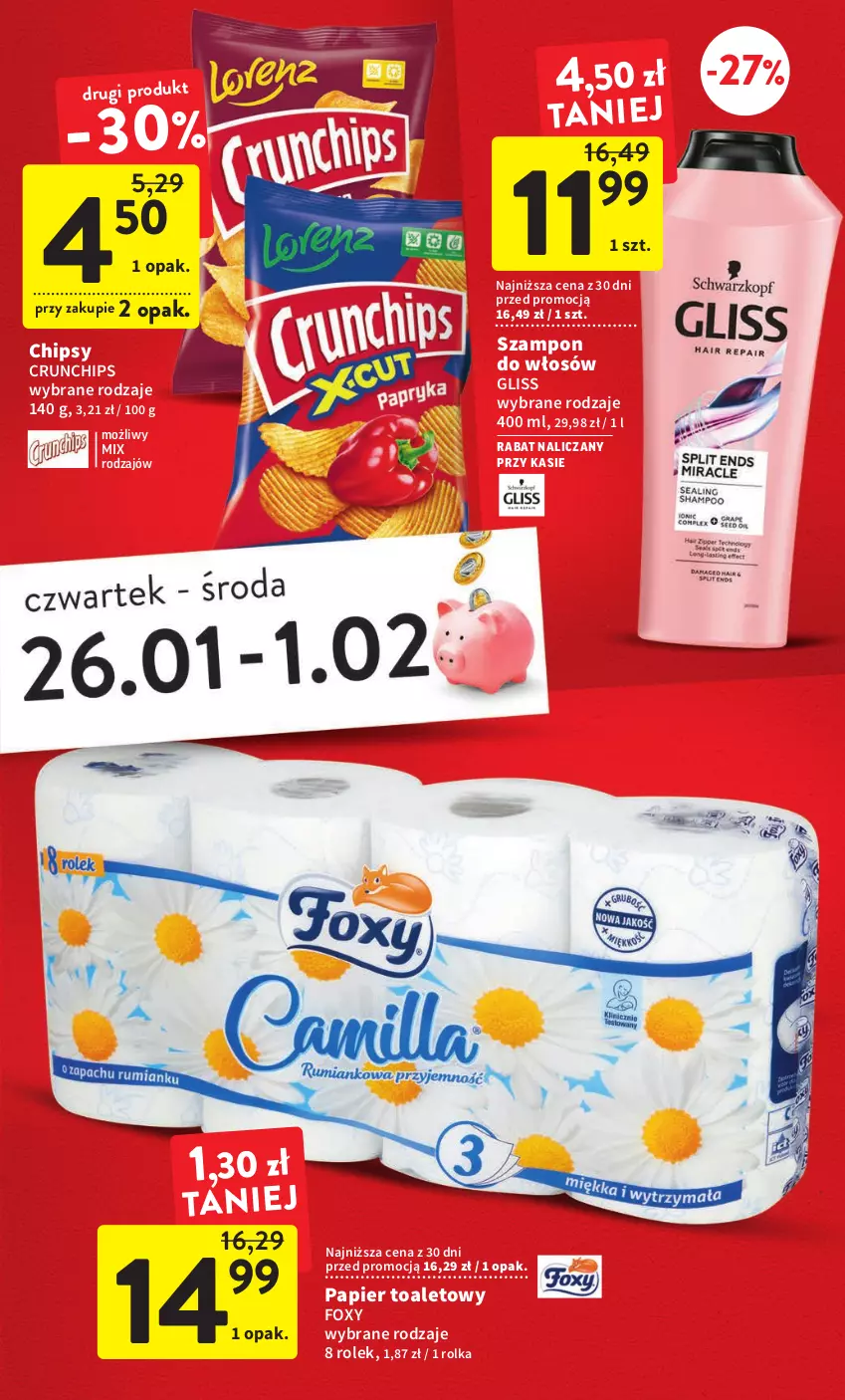 Gazetka promocyjna Intermarche - Gazetka Intermarche - ważna 26.01 do 01.02.2023 - strona 5 - produkty: Chipsy, Crunchips, Foxy, Papier, Papier toaletowy, Szampon