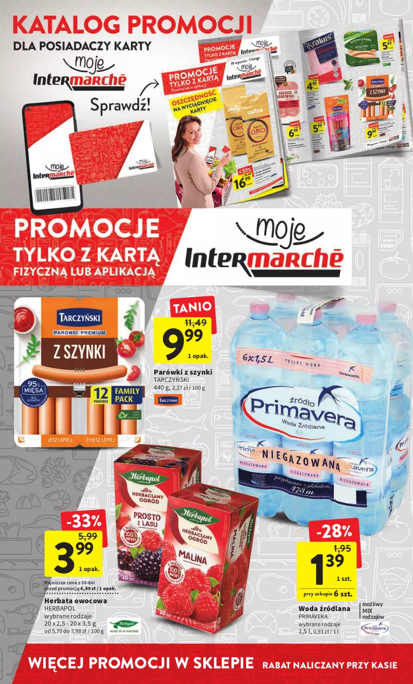 Gazetka promocyjna Intermarche - Gazetka Intermarche - ważna 26.01 do 01.02.2023 - strona 7 - produkty: Herbapol, Herbata, Herbata owocowa, LANA, Parówki, Parówki z szynki, Prima, Primavera, Tarczyński, Woda