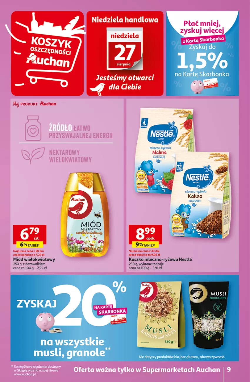 Gazetka promocyjna Auchan - Gazetka TANIE zakupy Supermarket Auchan - ważna 24.08 do 30.08.2023 - strona 9 - produkty: Dozownik, Gra, Kakao, Miecz, Miód, Mus, Ryż