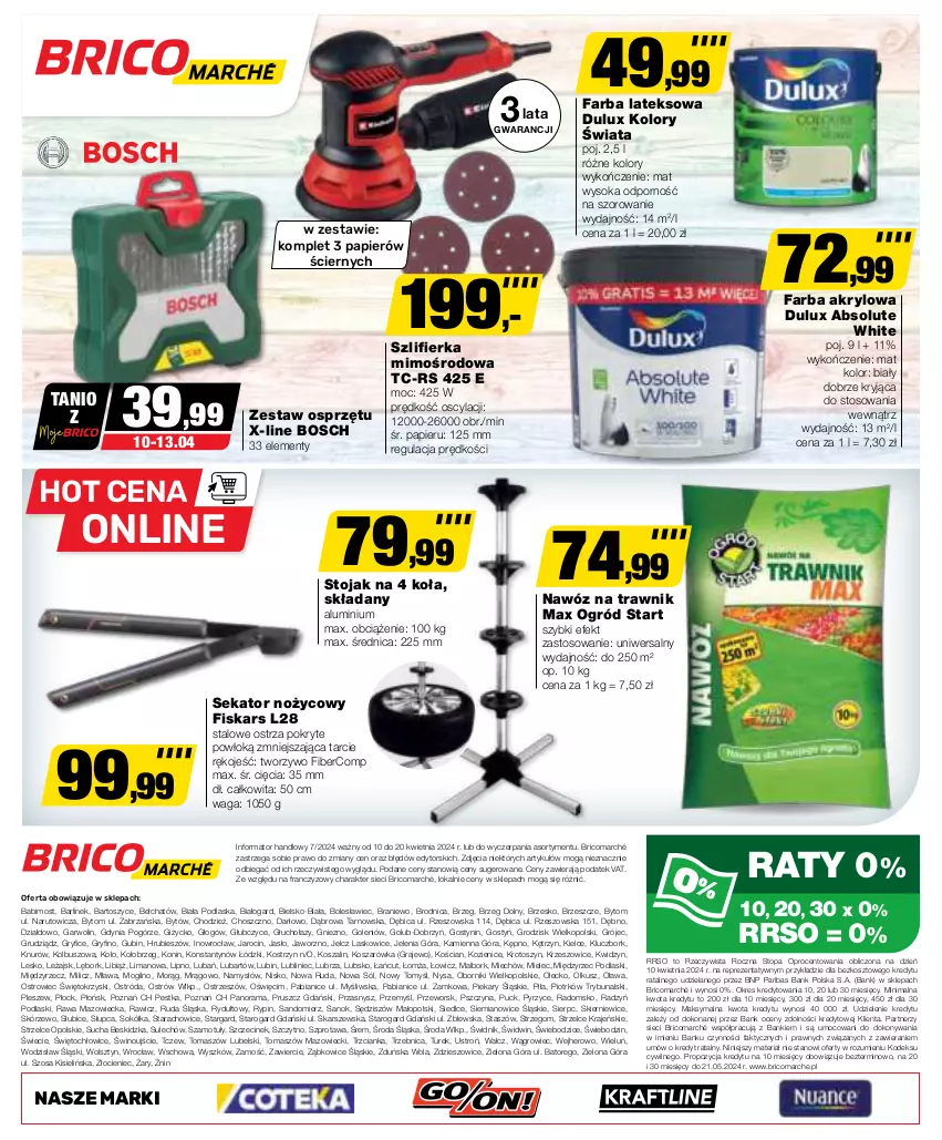 Gazetka promocyjna Bricomarche - Gazetka - ważna 10.04 do 20.04.2024 - strona 20 - produkty: Absolut, BIC, Bosch, Dulux, Fa, Farba akrylowa, Farba lateksowa, Fiskars, Gra, Gry, Kisiel, Koc, Kosz, Nawóz, Ogród, Papier, Podlaski, Por, Rama, Sekator, Sok, Sól, Stojak, Szal, Szprot, Top, Waga, Wino