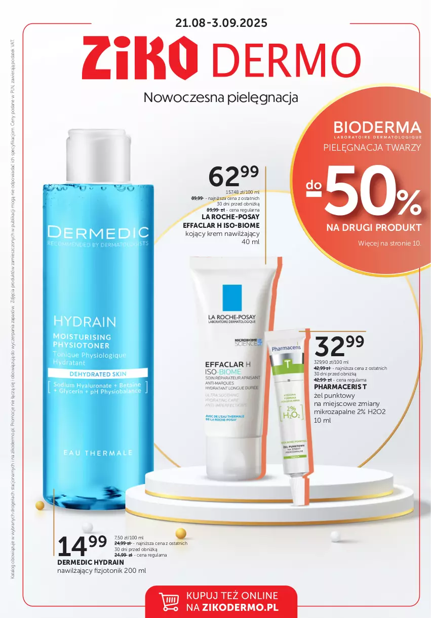 Gazetka promocyjna Ziko - Gazetka Ziko Dermo - ważna 21.08 do 03.09.2025 - strona 1 - produkty: Acer, Dermedic, Fa, Krem nawilżający, La Roche-Posay, Pharmaceris, Tonik