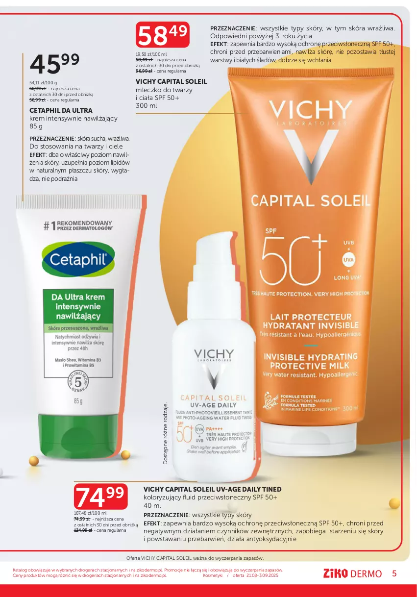 Gazetka promocyjna Ziko - Gazetka Ziko Dermo - ważna 21.08 do 03.09.2025 - strona 5 - produkty: Cetaphil, Mleczko, Płaszcz, Sok, Vichy