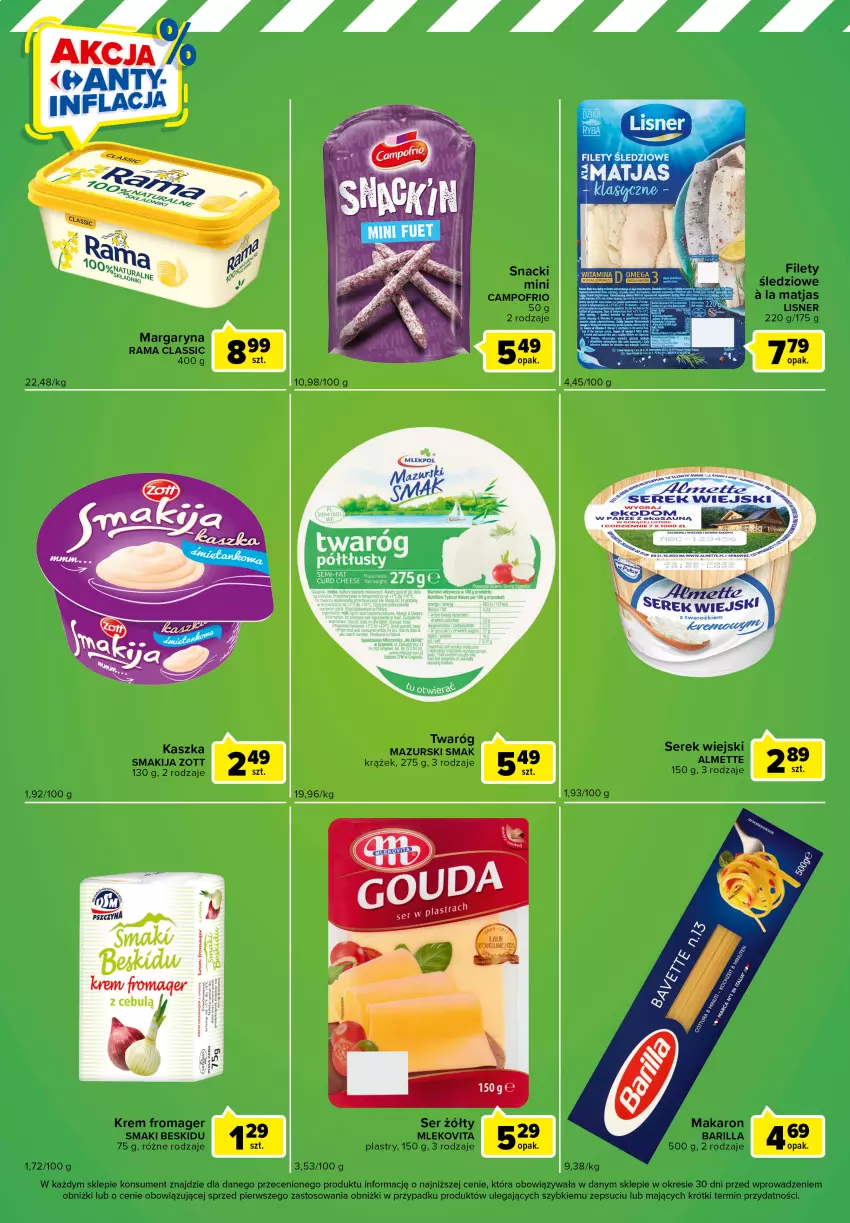 Gazetka promocyjna Carrefour - Gazetka Express - ważna 07.03 do 13.03.2023 - strona 2 - produkty: Almette, Barilla, Gra, Lisner, Makaron, Margaryna, Matjas, Mleko, Mlekovita, Rama, Ser, Serek, Serek wiejski, Smakija, Twaróg, Zott